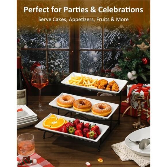 3 Tier Serving Trays for Party, Porcelain Serving Platters and Trays, 12 Inch - Picture 5 of 7